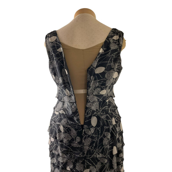Jones Wear‎ Dress 12 Black White Floral Tiered Ruffle Sleeveless Mid-Length - Picture 14 of 14